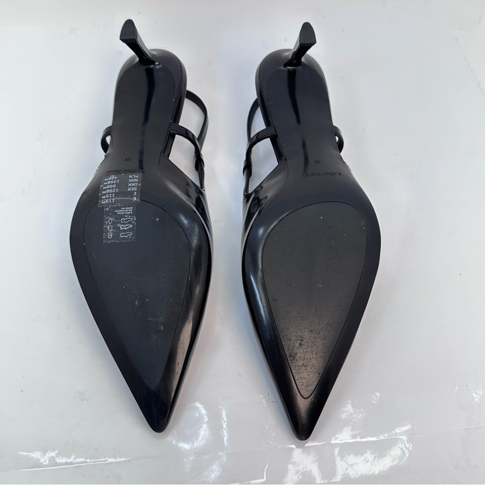 & Other Stories Slingback Pumps in Black leather pointed toe kitten heel - Picture 6 of 9